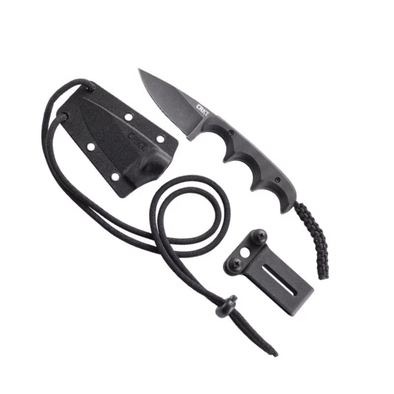 CRKT Minimalist Drop Point Black halskniv med svart blad, svart G10-handtag och slida med halssnodd