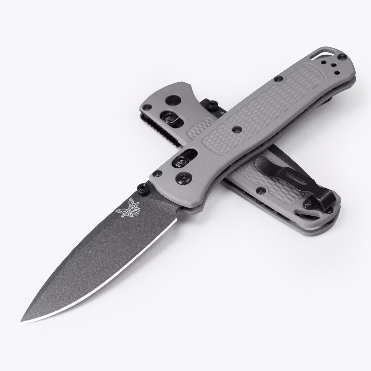 Benchmade Bugout Storm Gray 535BK-08, fällkniv med grått Grivory-handtag och svart Cerakote-blad