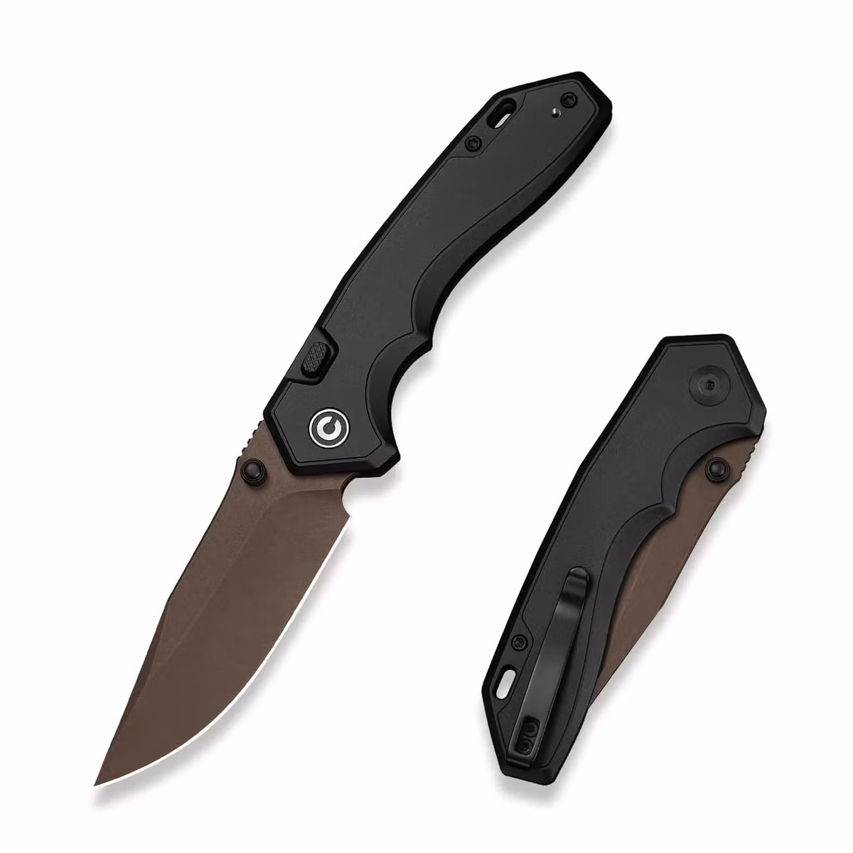 CIVIVI ELITE Brova fällkniv med svart aluminiumhandtag och mörkbrunt clip point-blad