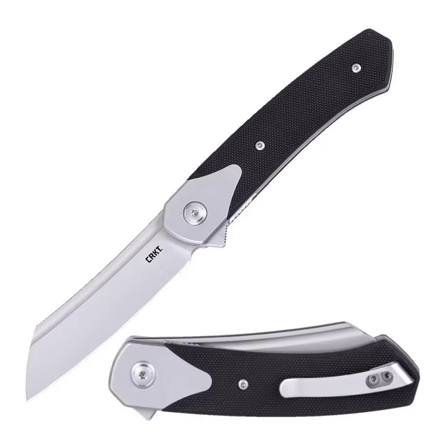 CRKT Viento fällkniv med blästrat sheepsfoot-blad i D2, svart G10-handtag och bolster i stål