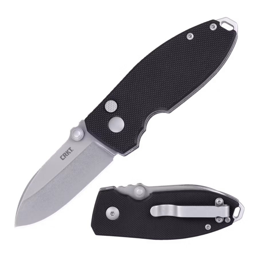 CRKT Squid Button Lock kompakt fällkniv med svart G10-handtag, stonewashat blad och låsknapp