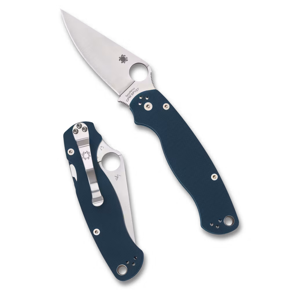 Spyderco Para Military 2 fällkniv med koboltblått G10-handtag och satinerat blad i CPM SPY27