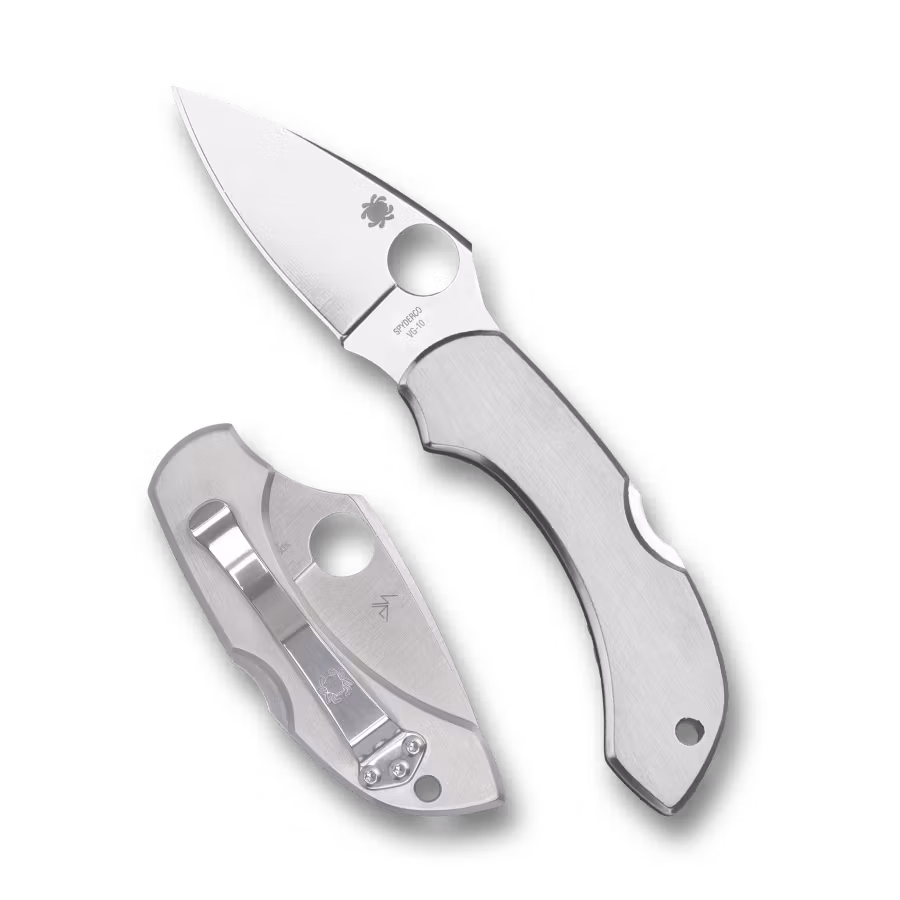 Spyderco Dragonfly Stainless liten fällkniv med handtag i satinerat rostfritt stål och polerat clip