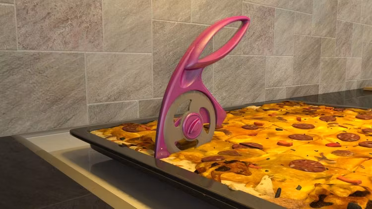 Sliceit en grå pizzaskärare/pizzahjul från Hackit, längd 23 cm.