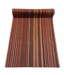 Randig en rost och brunrandig bordlöpare i bomull, mått 34 x 139 cm.