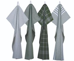 Kökshandduk från Classic textile i återvunna textilier. Färg: Grön och vitrutig.