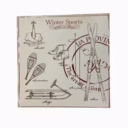 Winter sports S en fyrkantig plåtburk från Svanefors, mått h 12 x b 12 x h 6 cm.