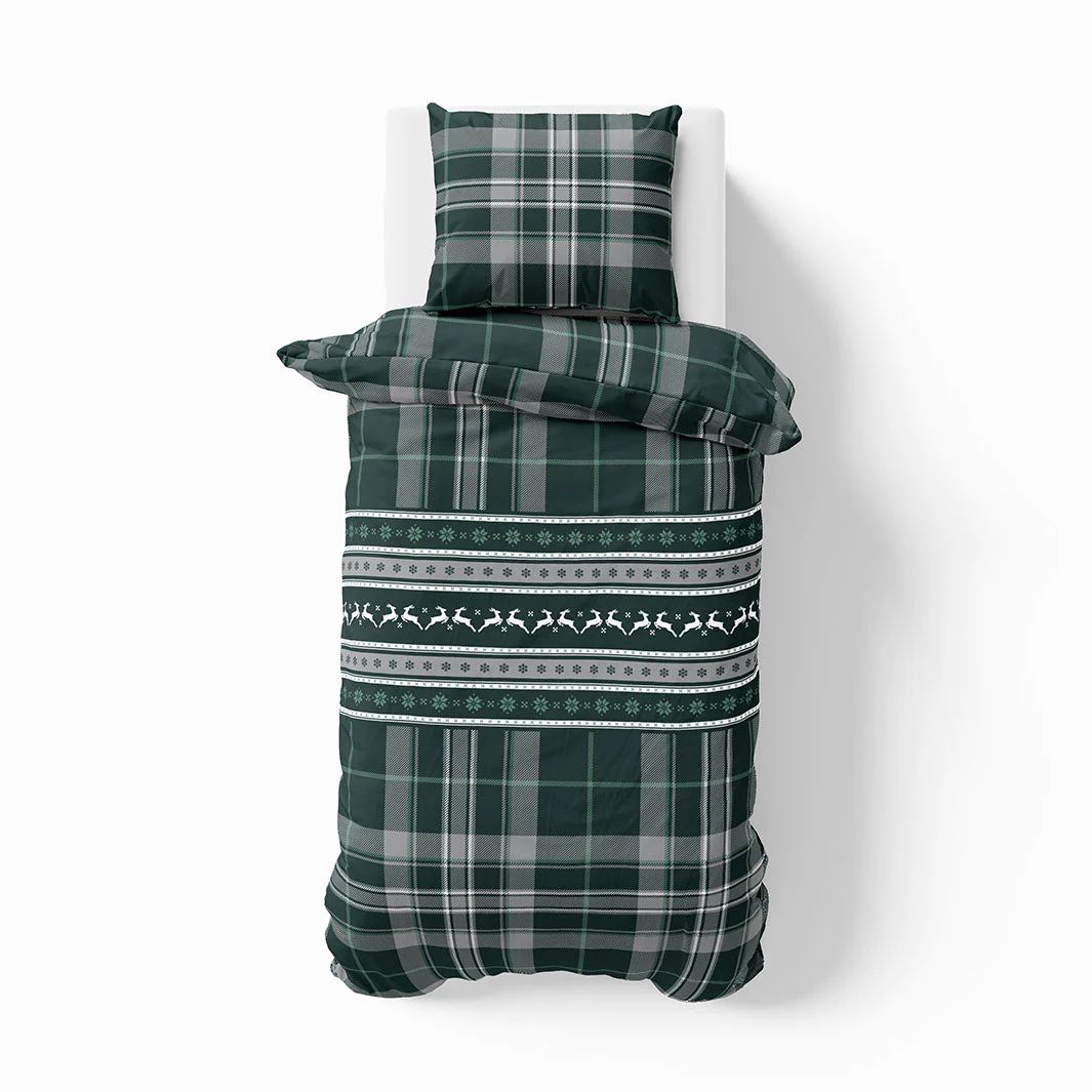 Noelle green ett vackert påslakanset i bomullsflanell i mått 140 x 200 cm i grönt och vitt med med knäppning i underkant, från Indusia design