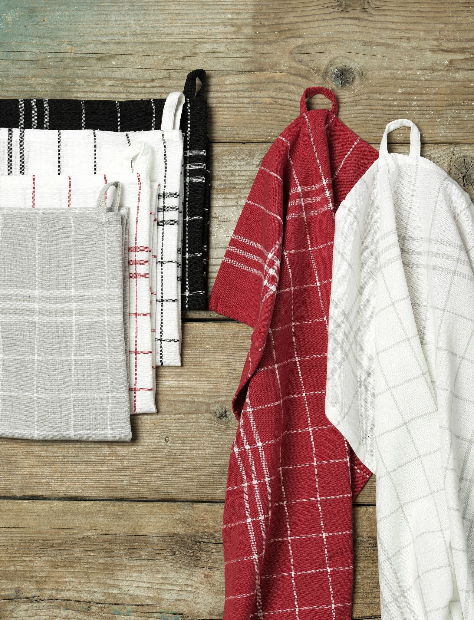 Hanna classic ett 2 pack ljusgrå och vitrutiga kökshanddukar i bomull från Noble house, mått 2 x 50 x 70 cm.