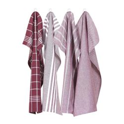 Classic textile vinröd vitrandig kökshandduk återvunna textilier 50 x70 cm