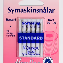 Symaskinsnålar. Standard.  Sortering 70-90.