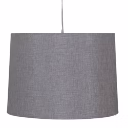 Rica en stor taklampa i grått linnevävt tyg från SANS, mått dia. 50 cm, h 35 cm.