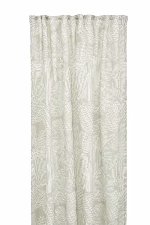 Storm ett gardinset i off-white med ett linnefärgat mönster och multiband från Boel & Jan, 2 x 140 x 240 cm.