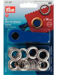 Öljetter från Prym Dia. 14 mm. Färg: Silver.