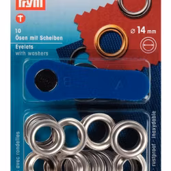 Öljetter från Prym Dia. 14 mm. Färg: Silver.