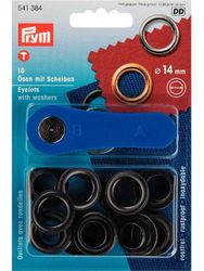 Öljetter från Prym Dia. 14 mm. Färg: Svart.