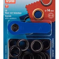 Öljetter från Prym Dia. 14 mm. Färg: Svart.