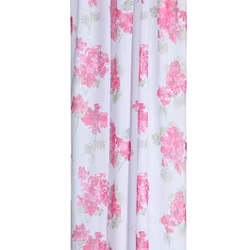 Pelargonia ett skirt vitt gardinset med rosa pelargonior och gröna blad och kanaler från Noble house.