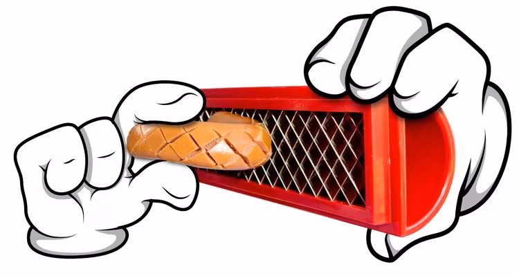 Slotdog i rött ett korvverktyg som kommer att förvandla den tråkiga varmkorven till en gourmémåltid, längd 28 cm.