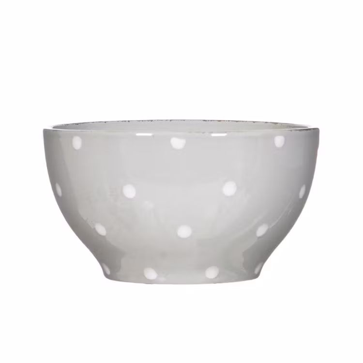 Frukostskål Milo i en ¨mixa och matchaservis¨ i grått med en vita prickar från Modern house.  Mått D 14 cm, H 7,5 cm.