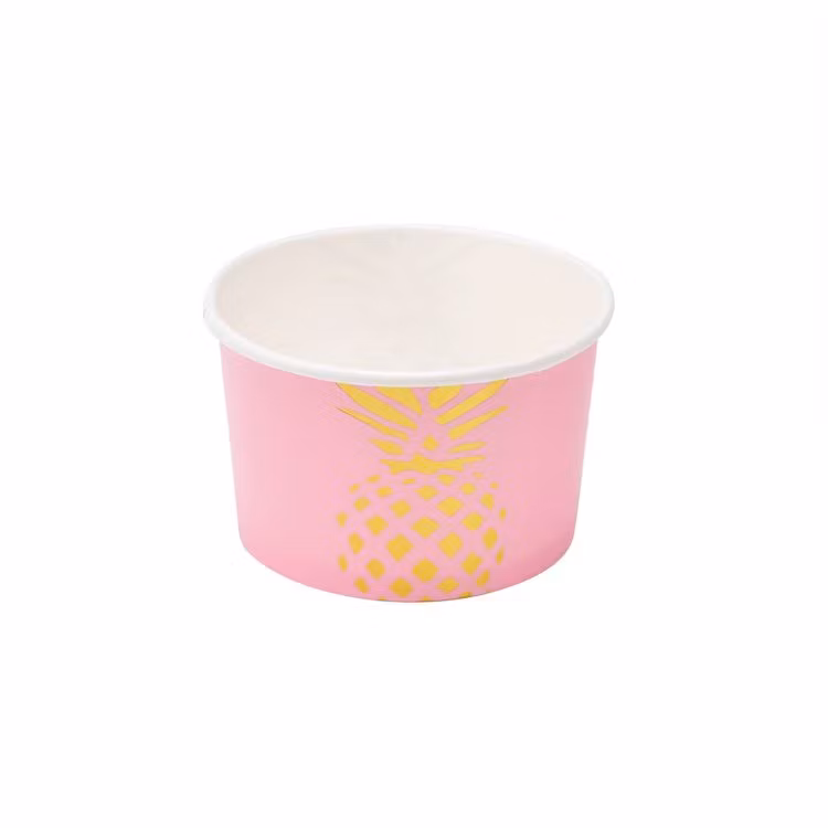 Popish ett set med 6 st glassbägare i papper från Modern house. Färg: Rosa med en guldfärgad ananas.