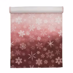 Bell en löpare i sammet i rödrosa toner med snöflingor på från Svanefors, mått 40 x 100 cm.