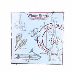 Winter sports en plåttavla i gammal stil med patina. Färg: Röd och vit.