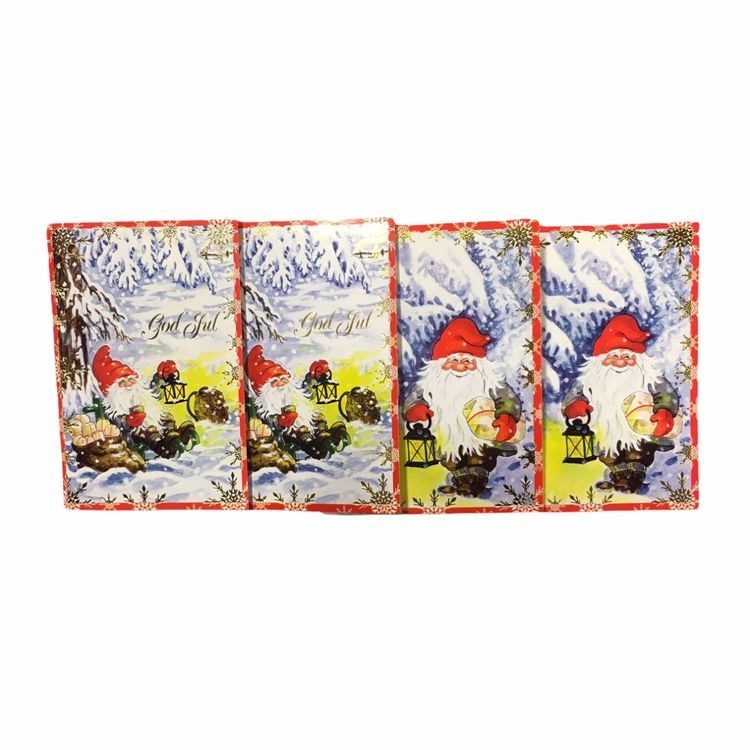 Julklappsetiketter 4 st med snöre som knyts fast på julklapparna. Mått: 4,5 x 6,0 cm vikta.