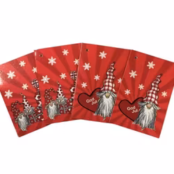 Julklappsetiketter 4 st med snöre som knyts fast på julklapparna. Mått: 4,5 x 6,0 cm vikta.