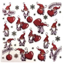 Julstickers med söta tomtar. Färg: Rött och grått.