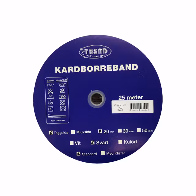 Kardborreband 20 mm, taggsida. Färg: Svart.