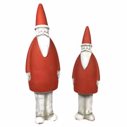 Tomte i betong, storlek liten. Färg: Röd, grå och vit.