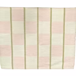 Rips en tablett i bomull. Färg: Rosa och vitrutig (off-white) med gröna ränder..