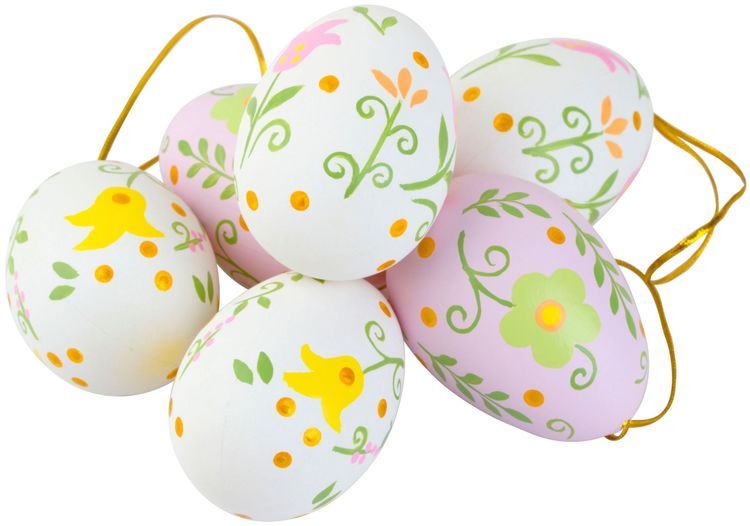 Paulinas påskägg i ett sexpack från Cult design att dekorera påskriset med. Färg: Vita och lila påskägg med ett blommönster.
