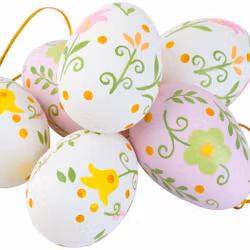 Paulinas påskägg i ett sexpack från Cult design att dekorera påskriset med. Färg: Vita och lila påskägg med ett blommönster.