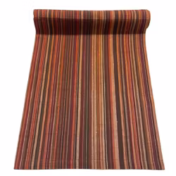 Randig en rost och brunrandig bordlöpare i bomull, mått 34 x 90 cm.