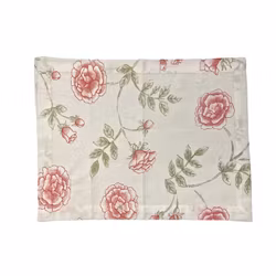 Rosenslinga  en tablett i bomull med rostryck från Gripsholm. Färg: Vit med rosa rosor och gröna blad.