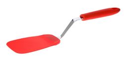 Stekspade i silikon från Kitchen essentials. Färg: Röd och metallfärgad.