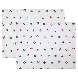 Signal ett 2 pack med bordstabletter med ett marint mönster från Gripsholm, art.nr 917373-10. Färg: Vit med ett marint mönster i blått och rött.