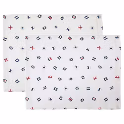Signal ett 2 pack med bordstabletter med ett marint mönster från Gripsholm, art.nr 917373-10. Färg: Vit med ett marint mönster i blått och rött.