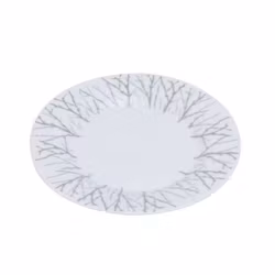 Björk en tallrik från modern house i vitt med grå dekor.