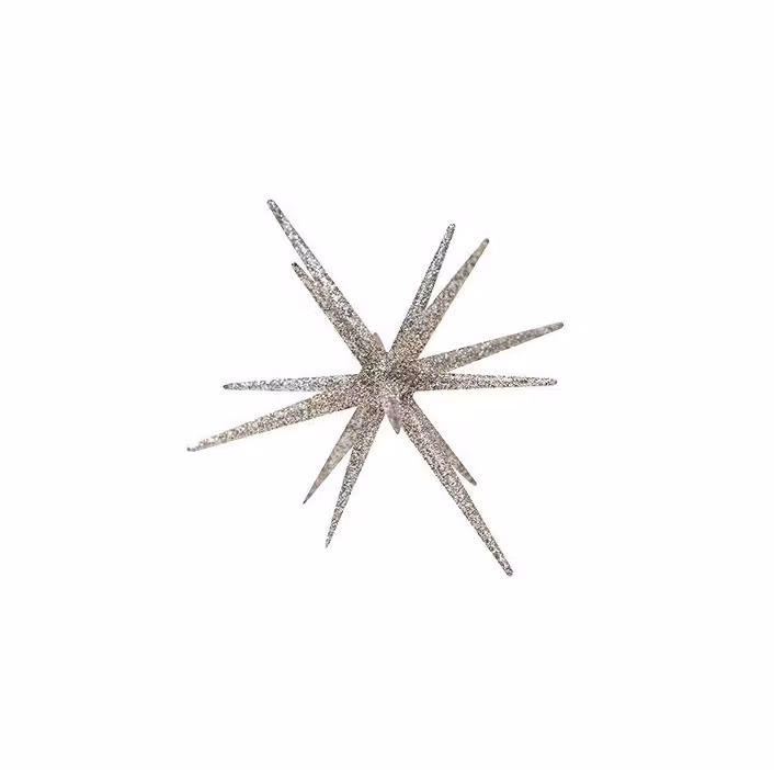 Sputnik en silverfärgad stjärnformad dekoration med glitter från Svanefors.