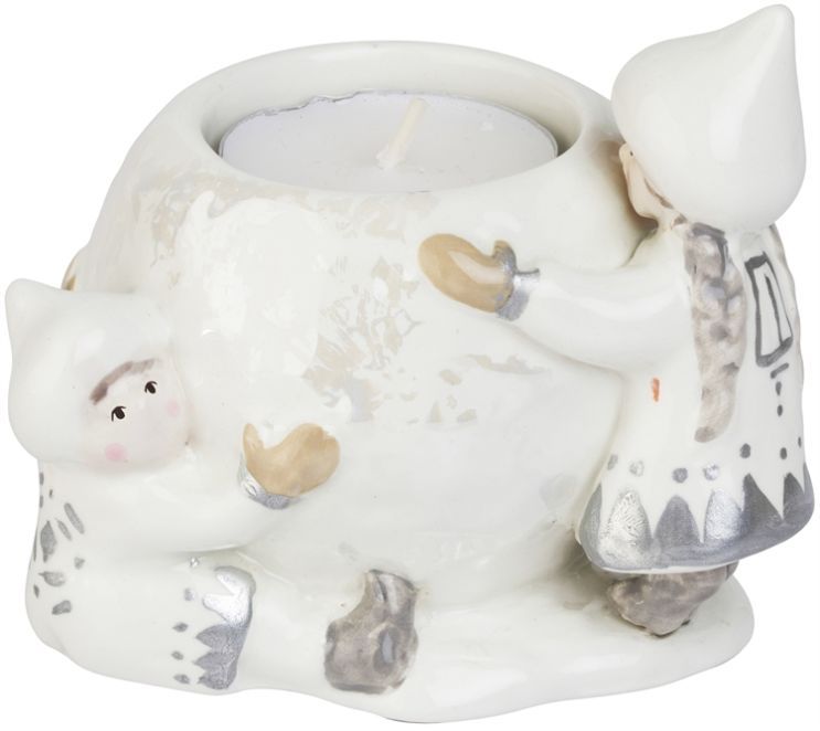 Snövättebarnens ljuslykta från Cult design. Färg: Vit med grå och beige inslag.