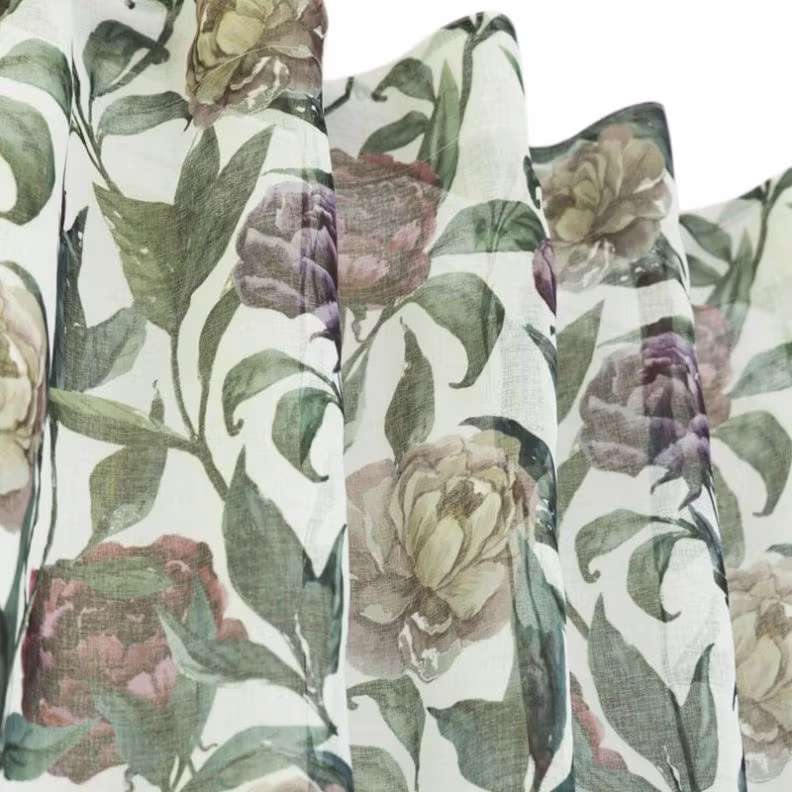 Pioni ett gadinset med multiband. Färg: Vit botten med blommor i sköna färger och gröna blad.