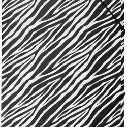 Zebra en gummibandsmapp i ett vitt och svart zebramönster i A4 storlek från Hedlundgruppen, mappen är FSC godkänd.