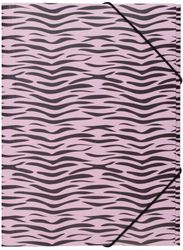Zebra en gummibandsmapp i ett rosa och svart zebramönster i A4 storlek från Hedlundgruppen, mappen är FSC godkänd.