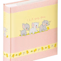 Funny friends ett rosa fotoalbum med söta elefanter på framsidan, mått 28 x 30,5 x 4,5 cm.