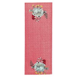 Tomte gullig en röd löpare i 100% bomull från Noble house med tomtemönster i ändarna, mått 35 x 110 cm.