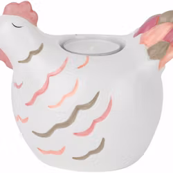 Hönan Hedvig ljuslykta från Cult design. Färg: Vit, rosa och gul.