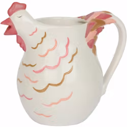 Hönan Hedvig kanna/tillbringare från Cult design. Färg: Vit, rosa och gul.